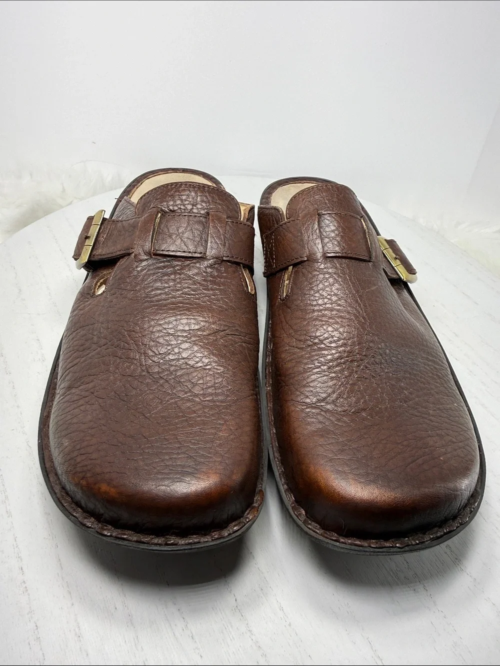 PG Lite Men's Brown Leather Slip-On Clog with Buckle